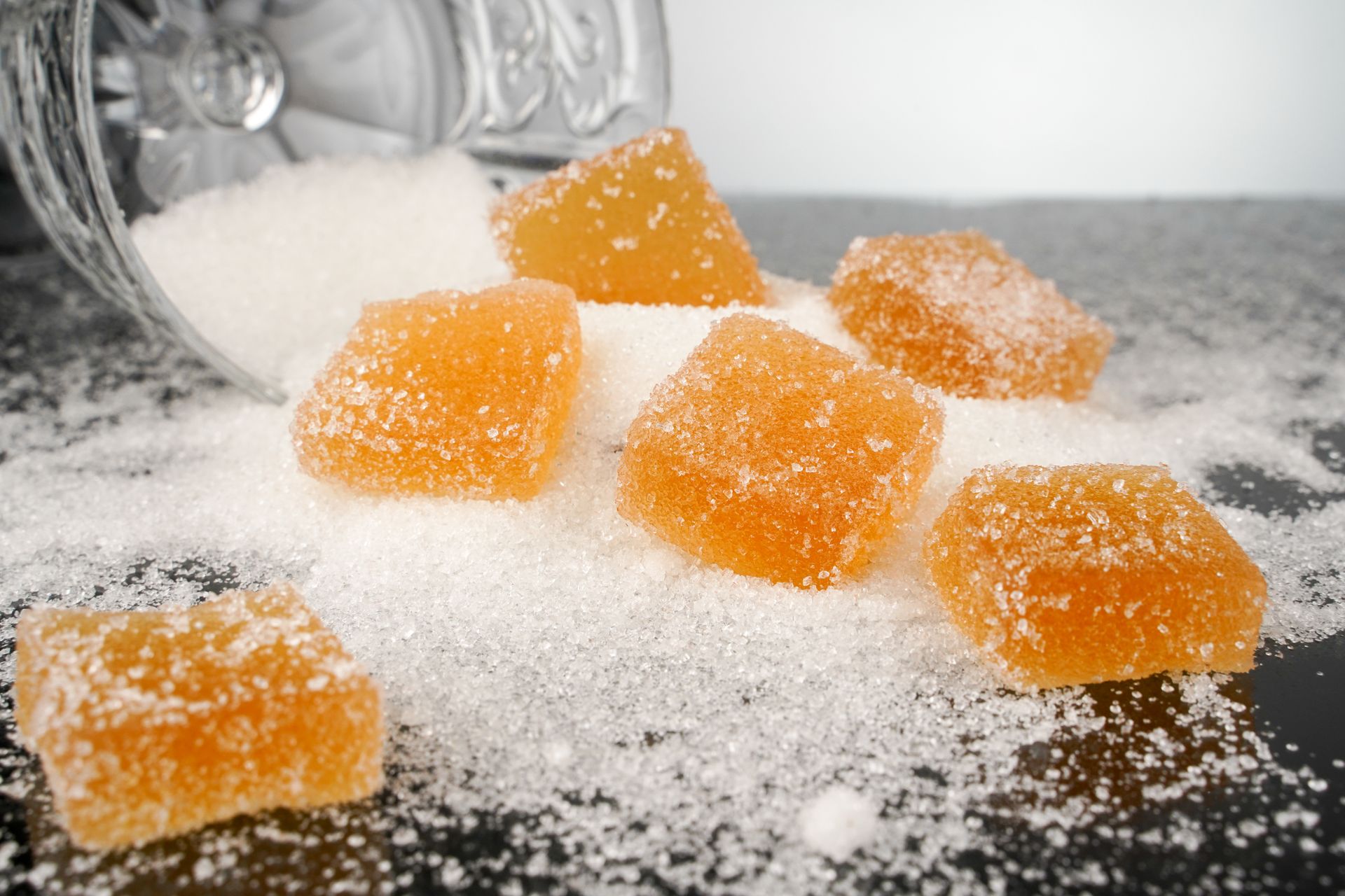 Sugared orange jelly candy slices for orange slice cake