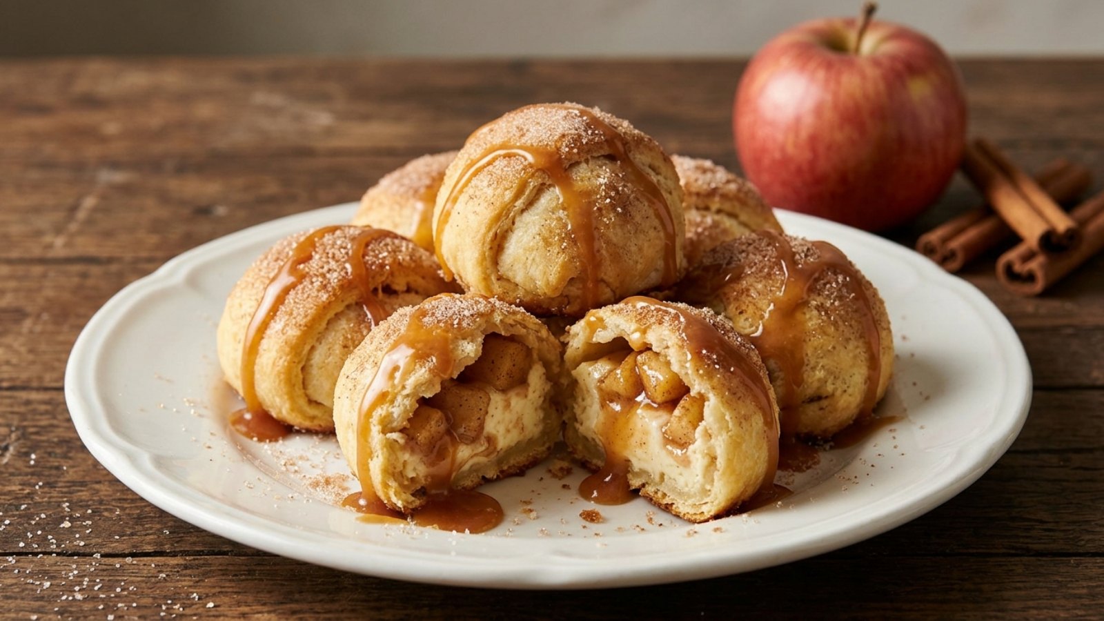 Air fryer holiday recipes: apple pie cheesecake bombs with cinnamon sugar and caramel