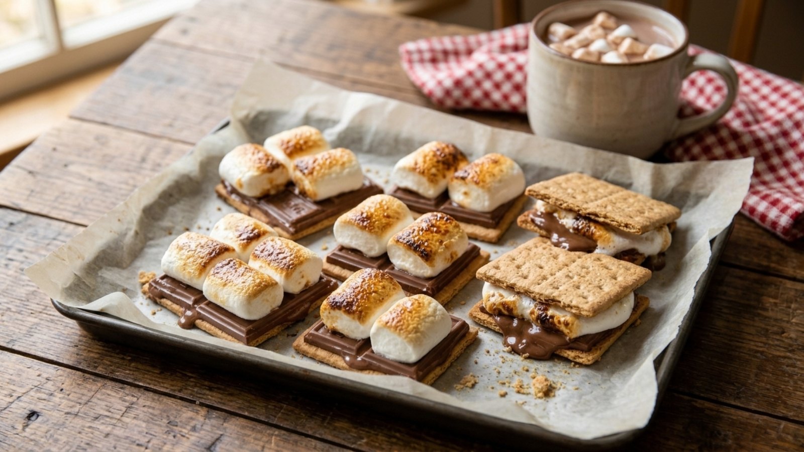 Air fryer s'mores with toasted marshmallows and melting chocolate on graham crackers