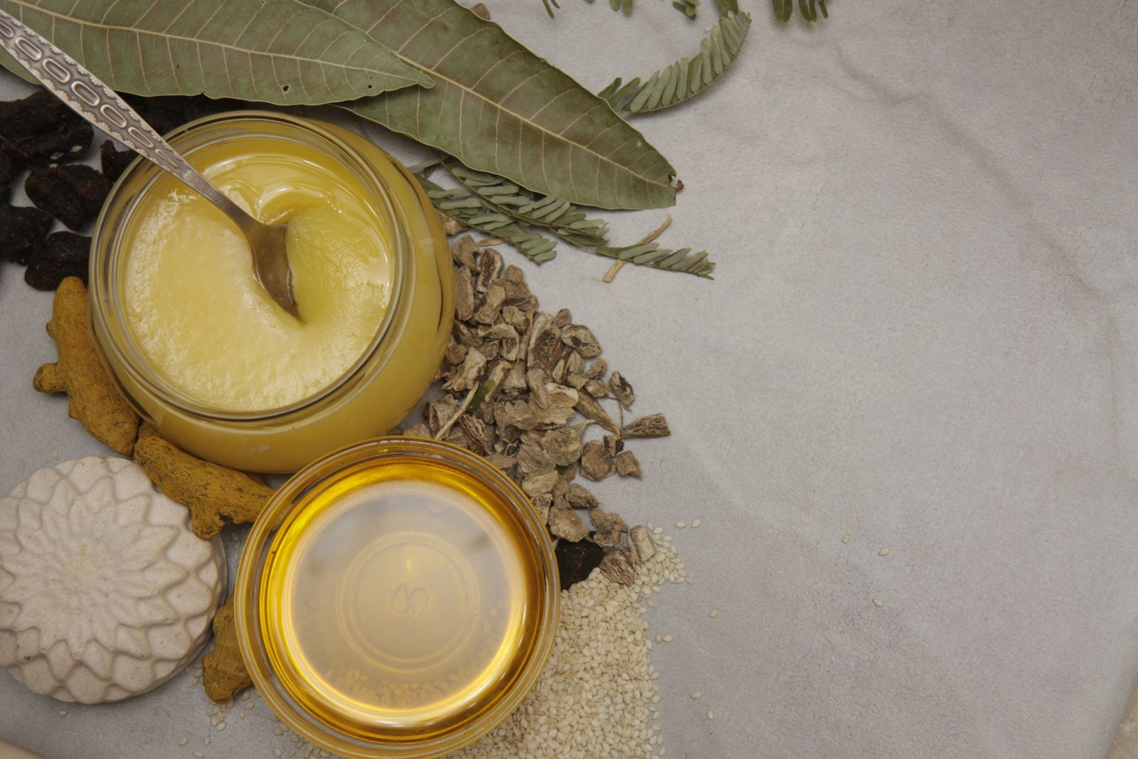 Jar of clear golden ghee