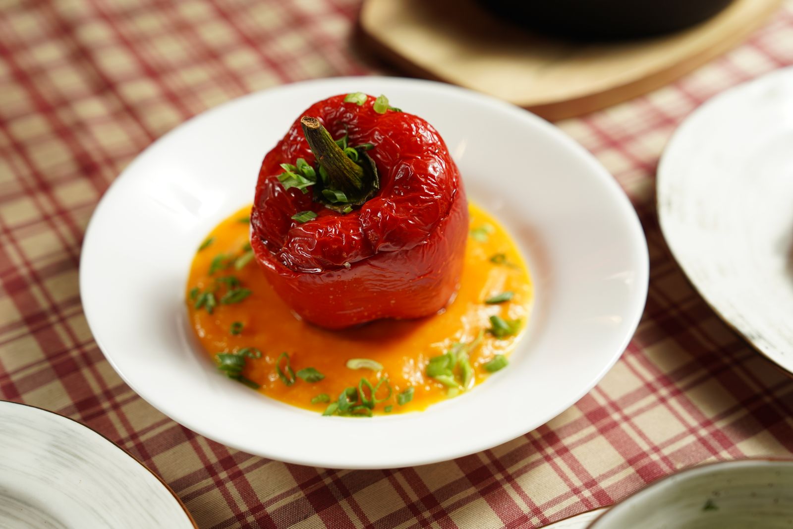 Baked stuffed bell pepper filled with meat and rice