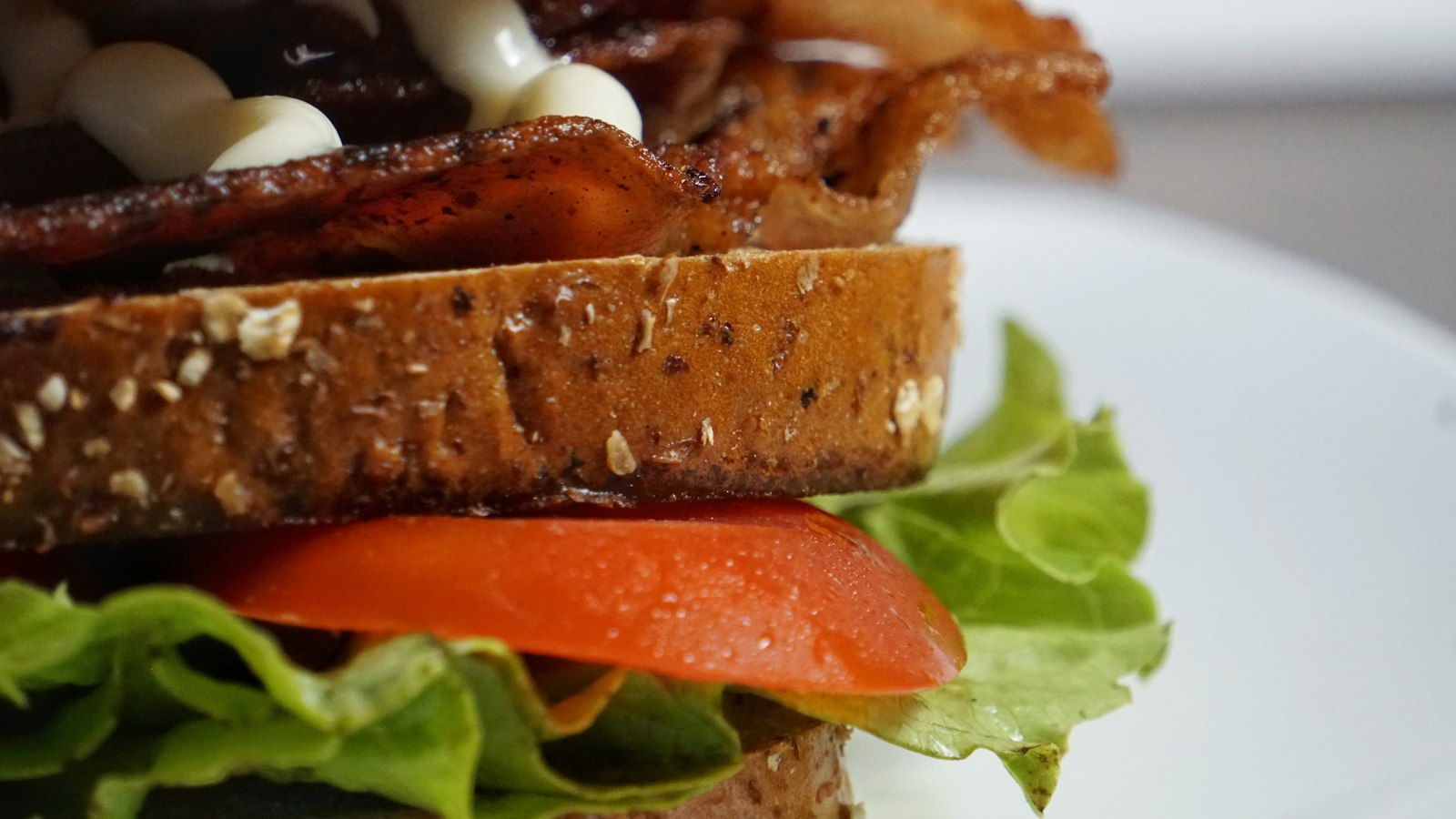 BLT sandwich with crispy bacon, lettuce and thick tomato, old fashioned sandwiches