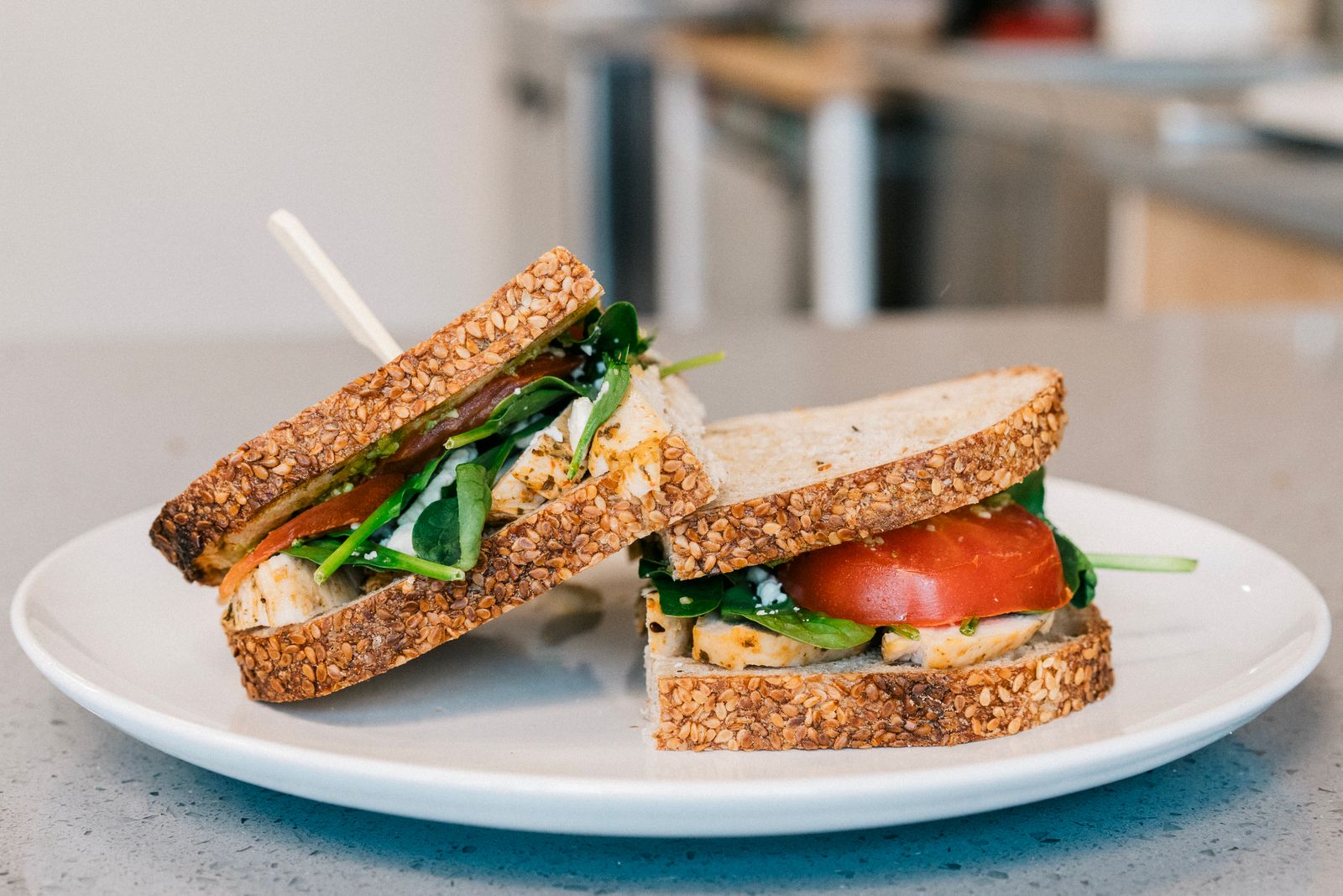 Chicken salad sandwich with celery on soft bread, old fashioned sandwiches