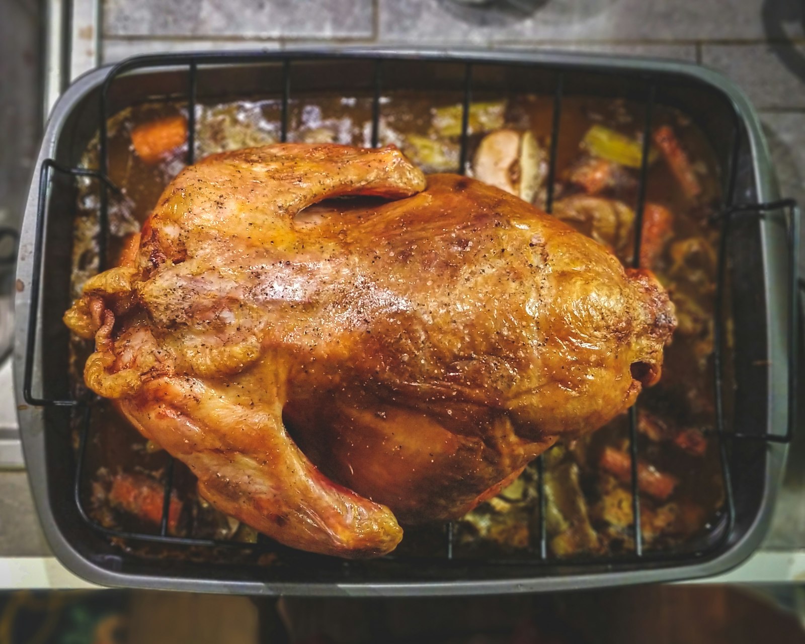 Whole roast bird with dark spiced skin