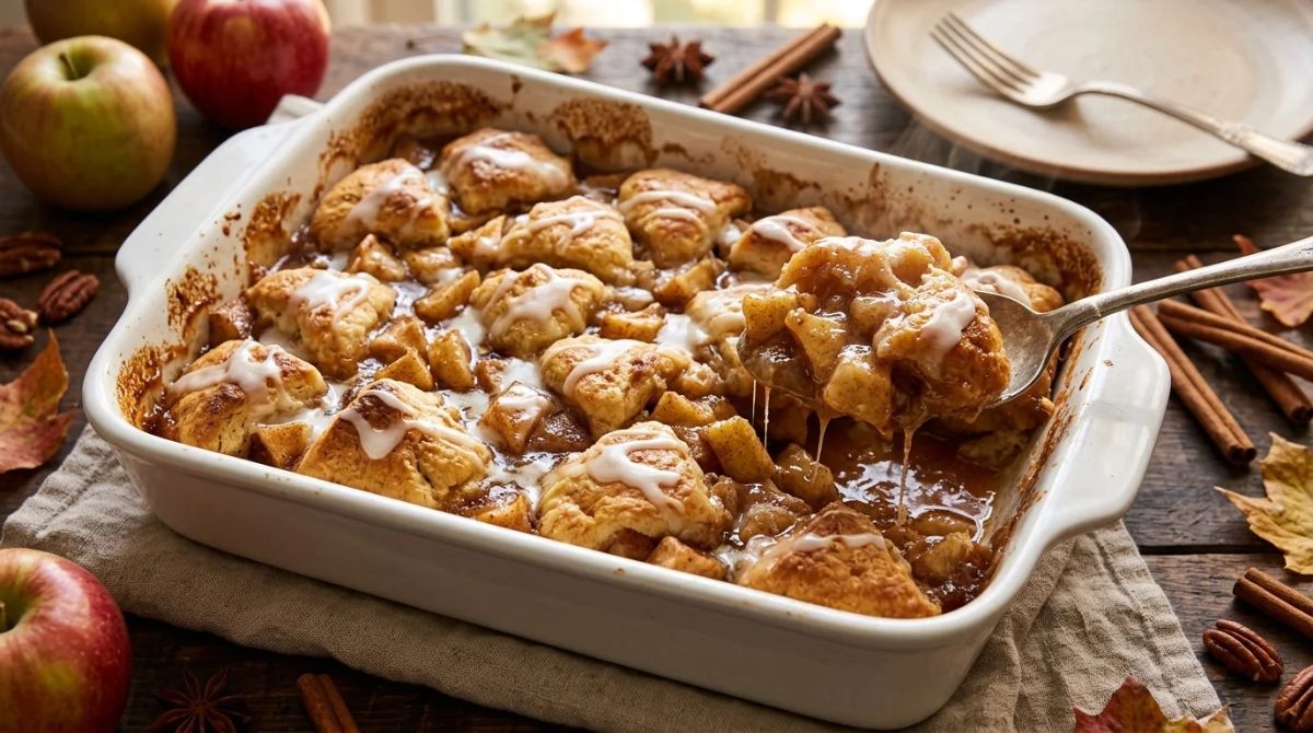 Apple pie bubble-up bake made with biscuit dough