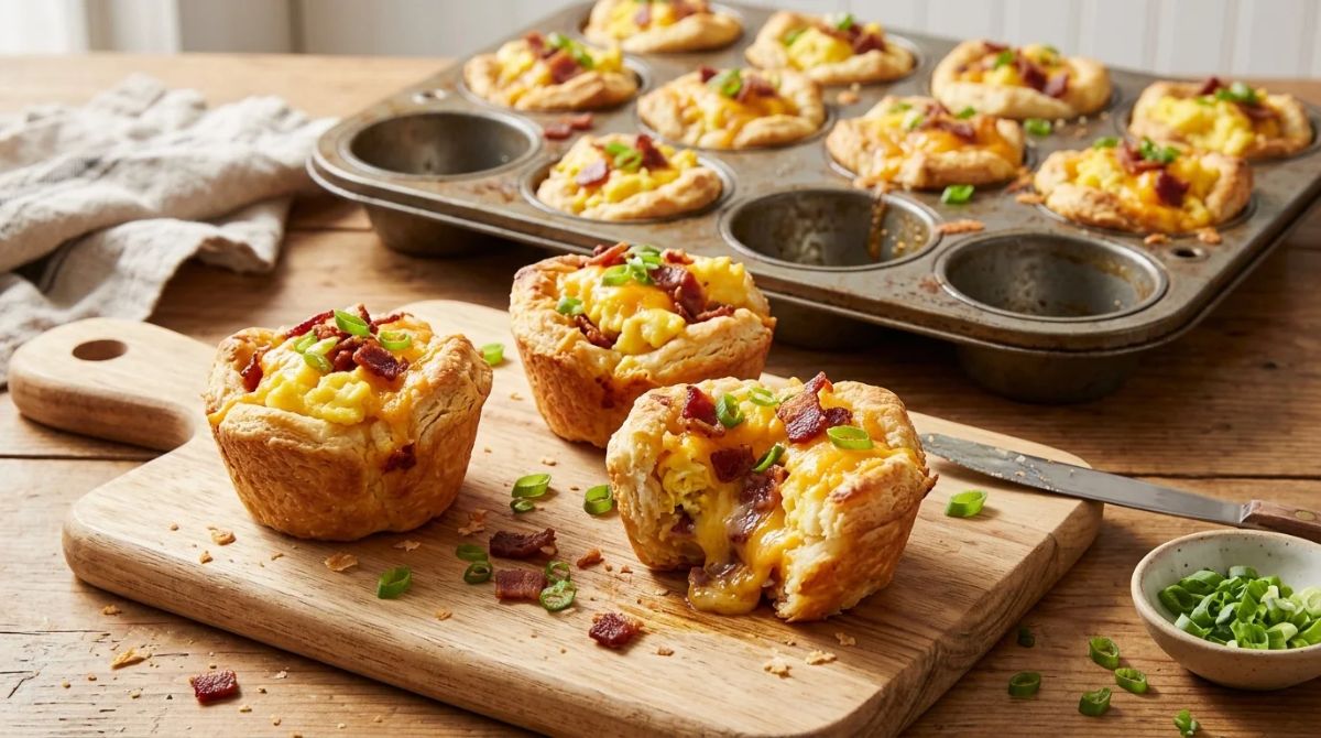 Biscuit egg cups with bacon and cheddar