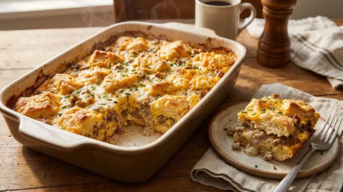 Biscuits and gravy breakfast casserole