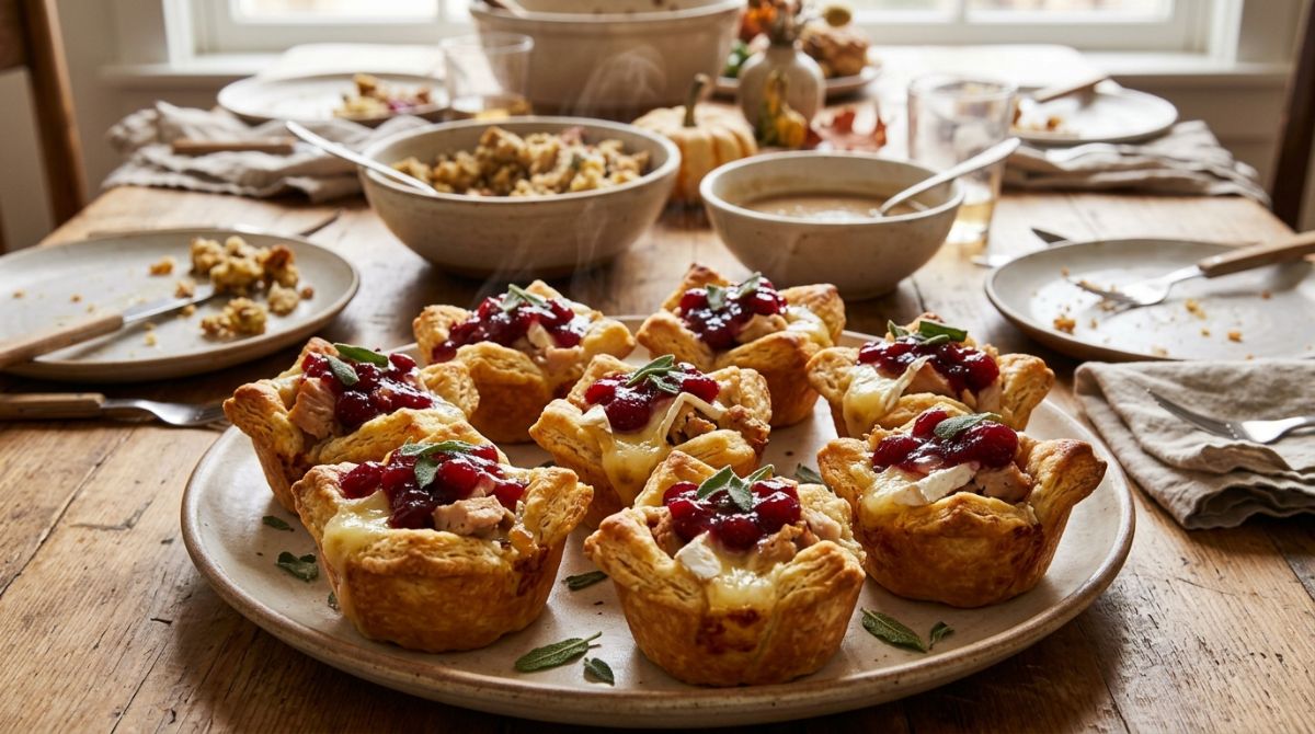 Turkey and cranberry bites with melted Brie