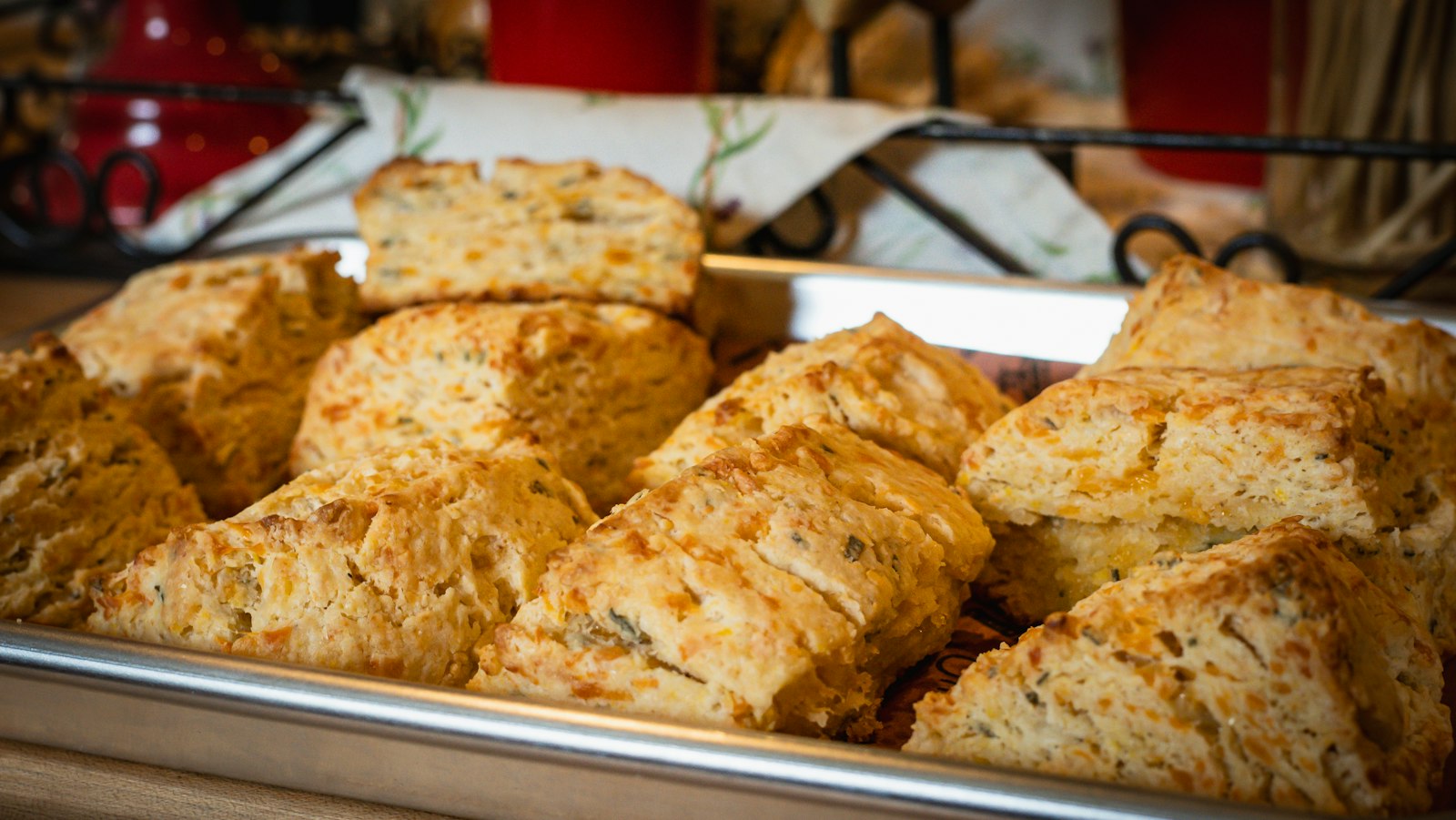 Pan of golden buttermilk biscuits