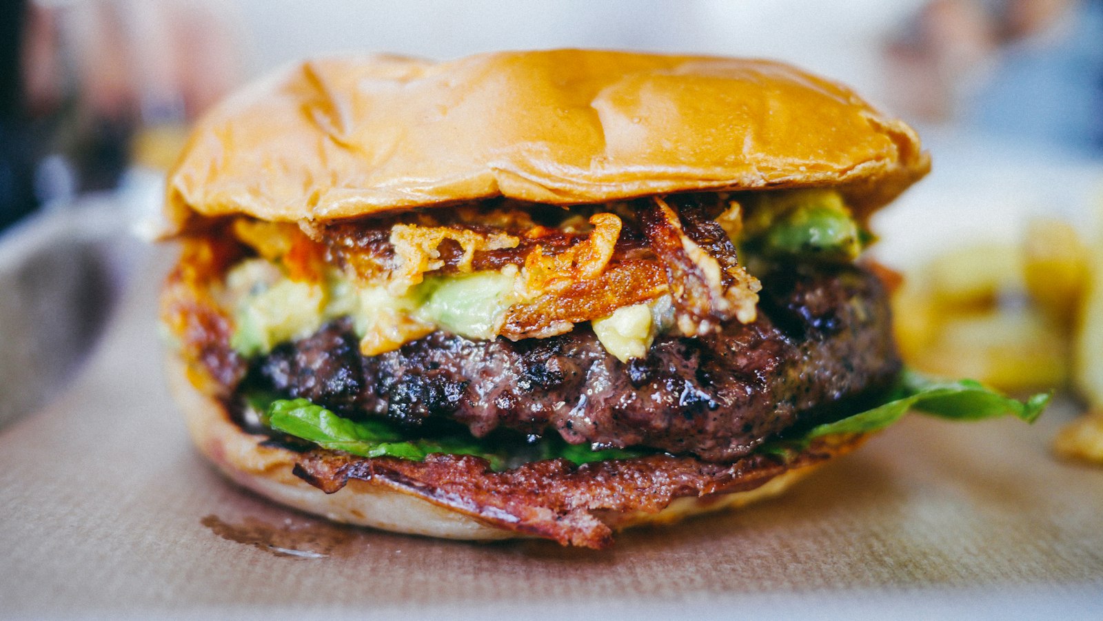 Burger with crispy onions
