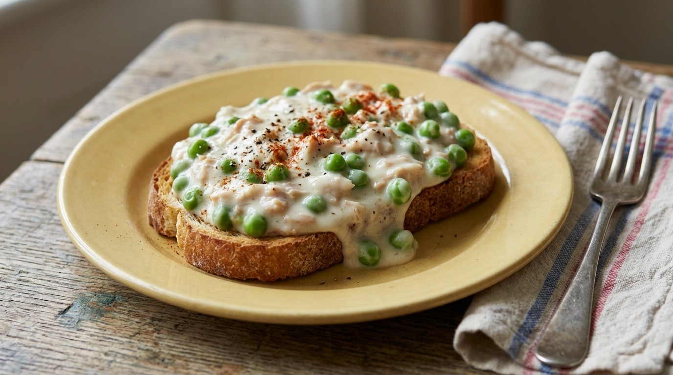 Creamed tuna and peas on toast, a meatless take on creamed chipped beef