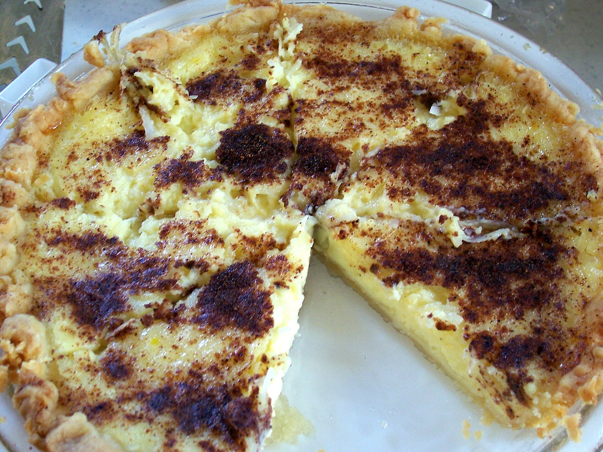 Crustless pies: impossible coconut custard pie, sliced