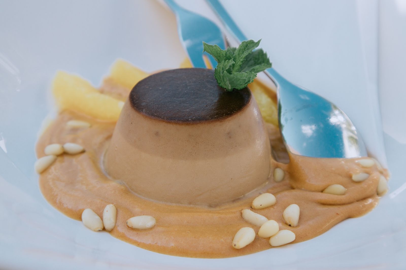 Creamy pumpkin custard cup with a caramel top