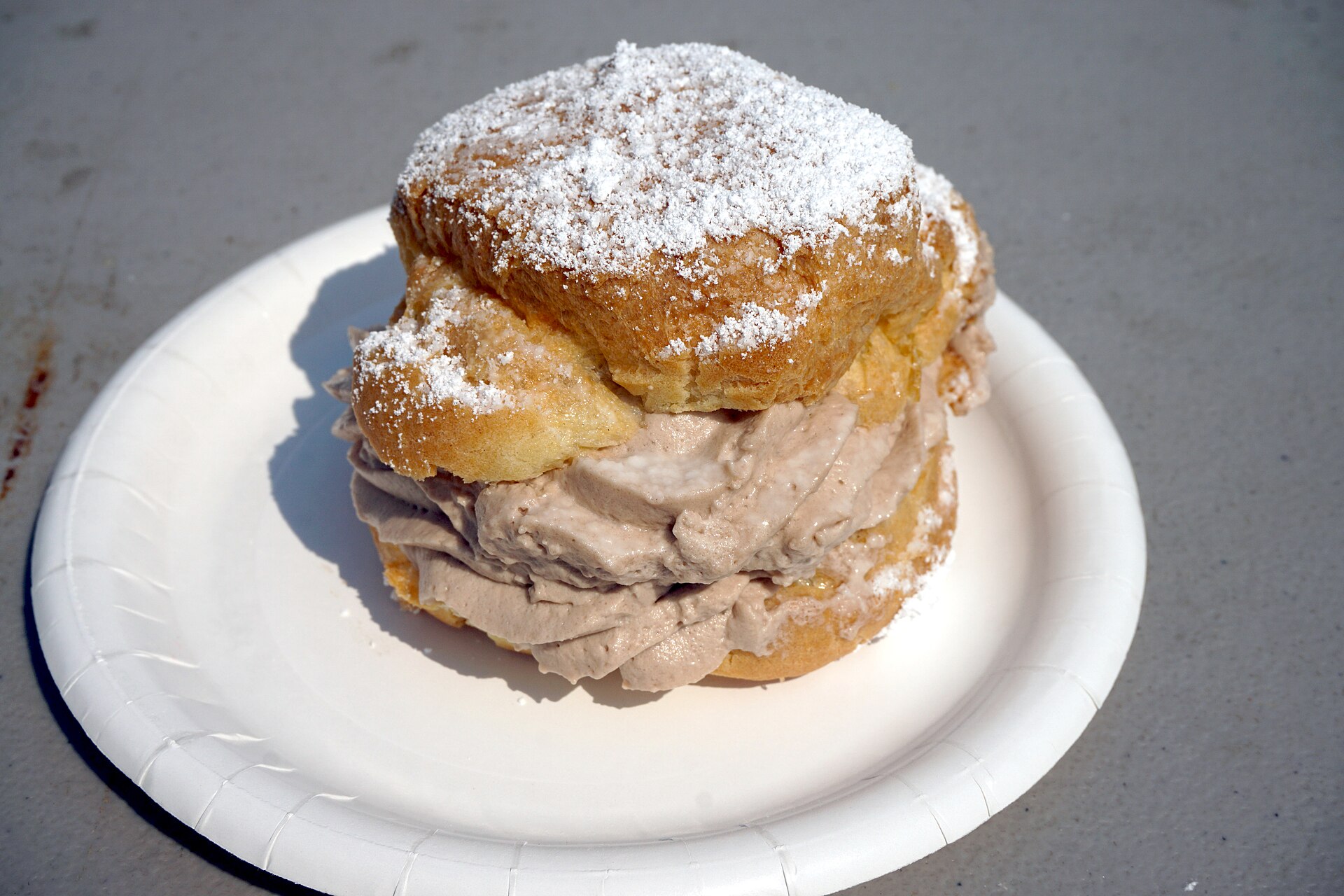 State fair foods legend: a giant cream puff filled with chocolate whipped cream