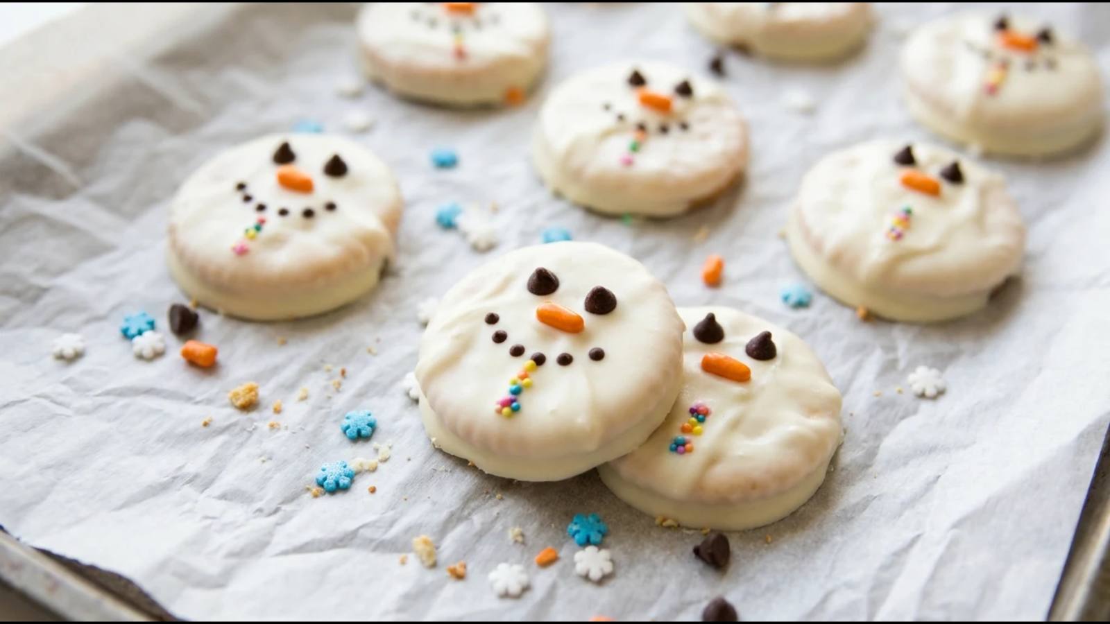 Snowman fudge covered crackers for kids