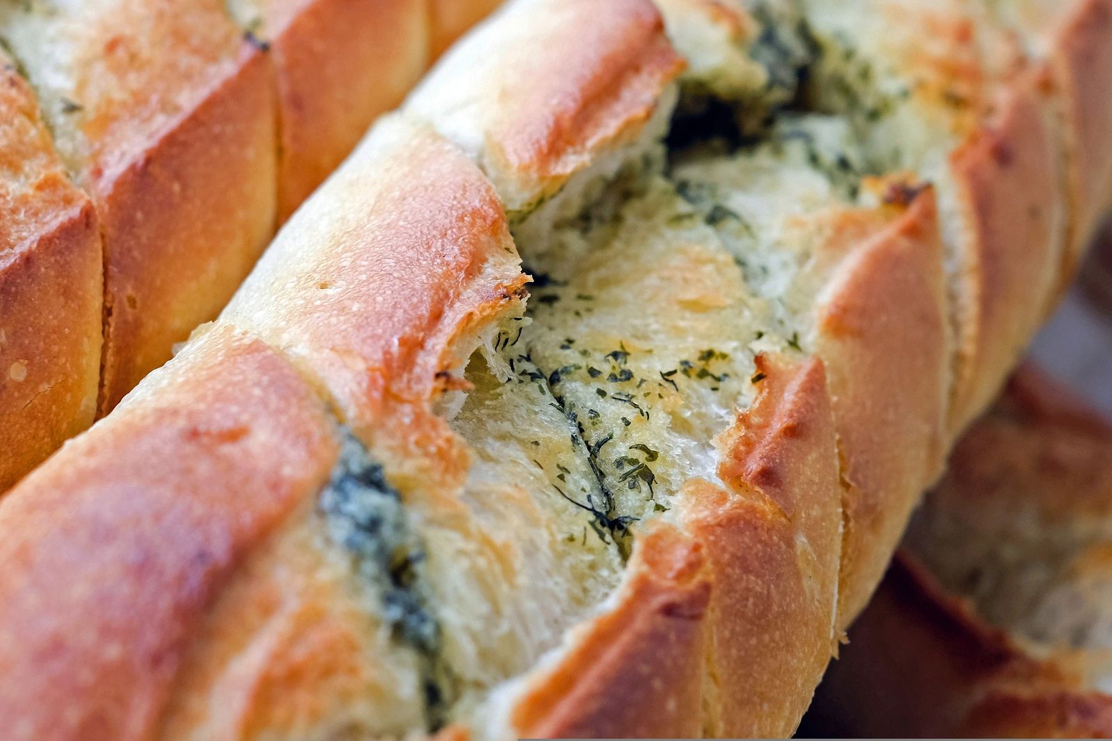 Garlic butter bread with herbs, baked golden
