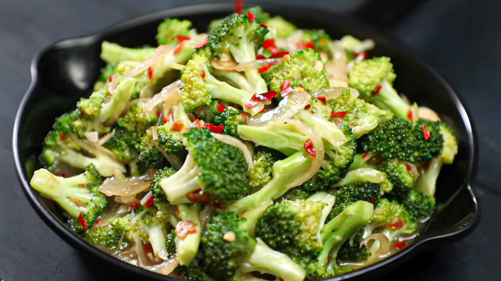 Crunchy broccoli salad with the stems sliced thin