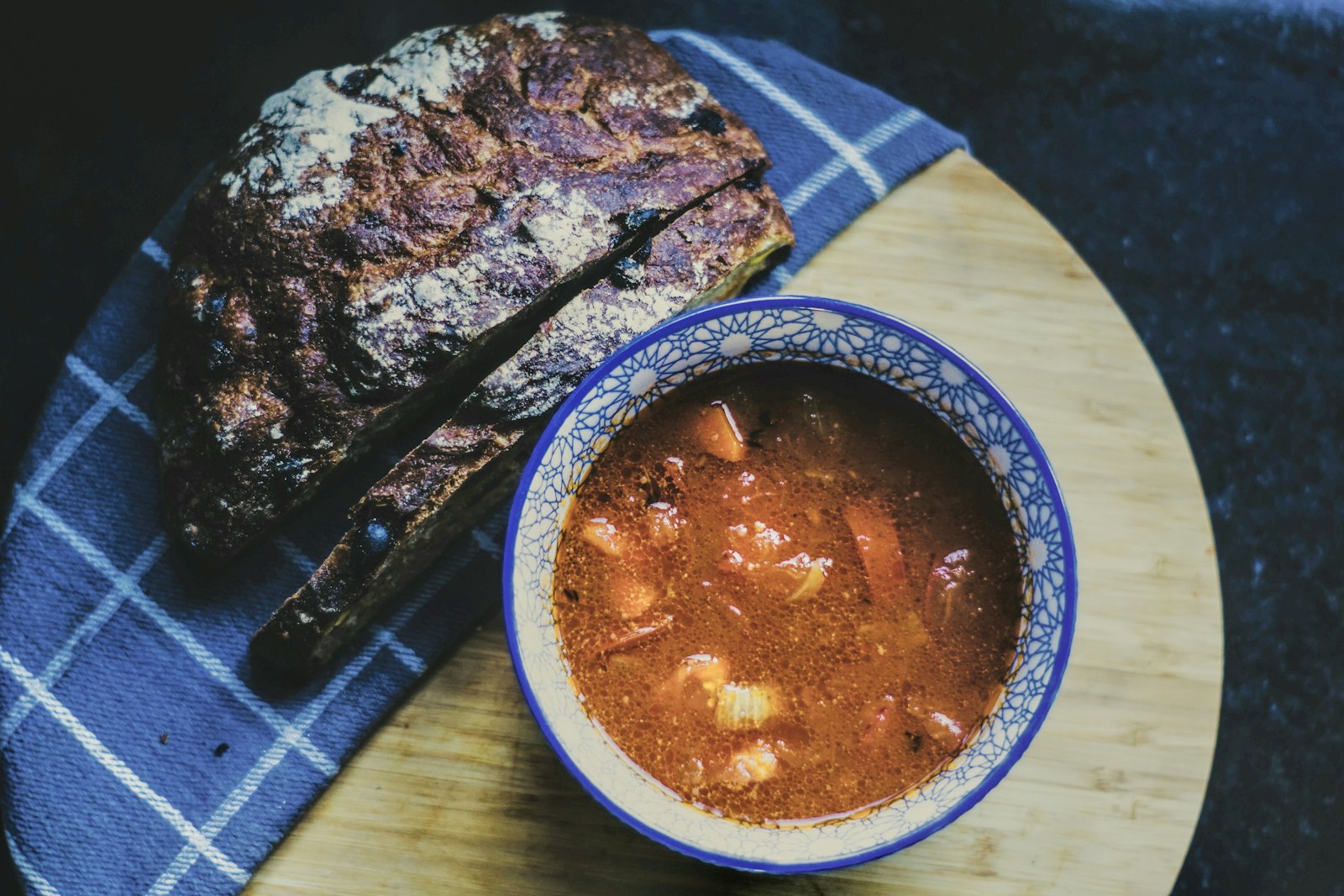 Bowl of ham and bean soup with bread