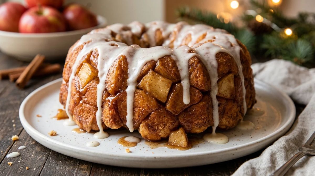 Apple pie pull-apart with cinnamon apples and vanilla glaze