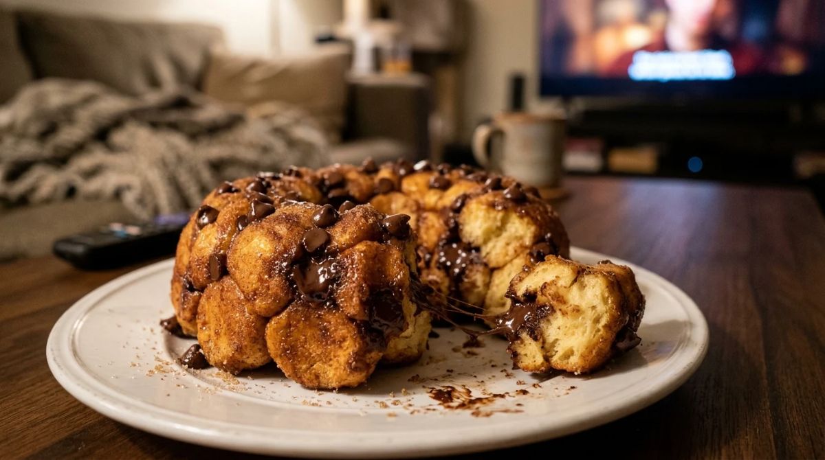 Chocolate chip monkey bread with melted chocolate
