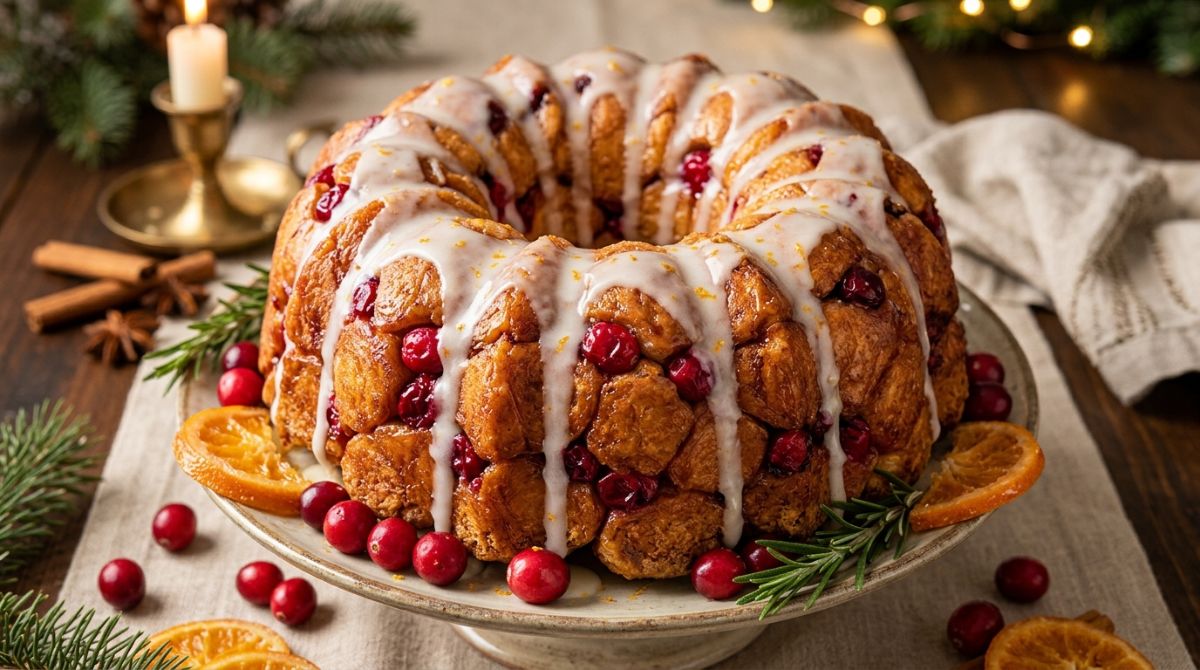 Cranberry orange monkey bread with orange glaze