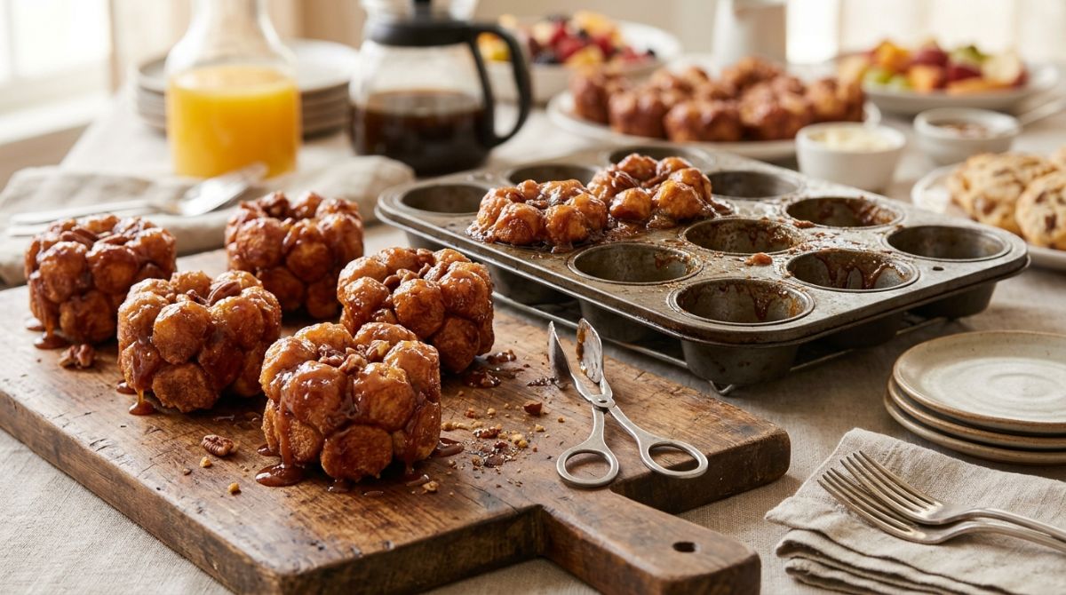 Mini caramel pull-aparts baked in a muffin tin