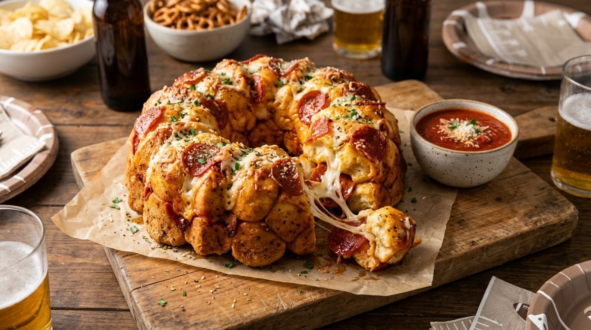 Pizza monkey bread with pepperoni and mozzarella