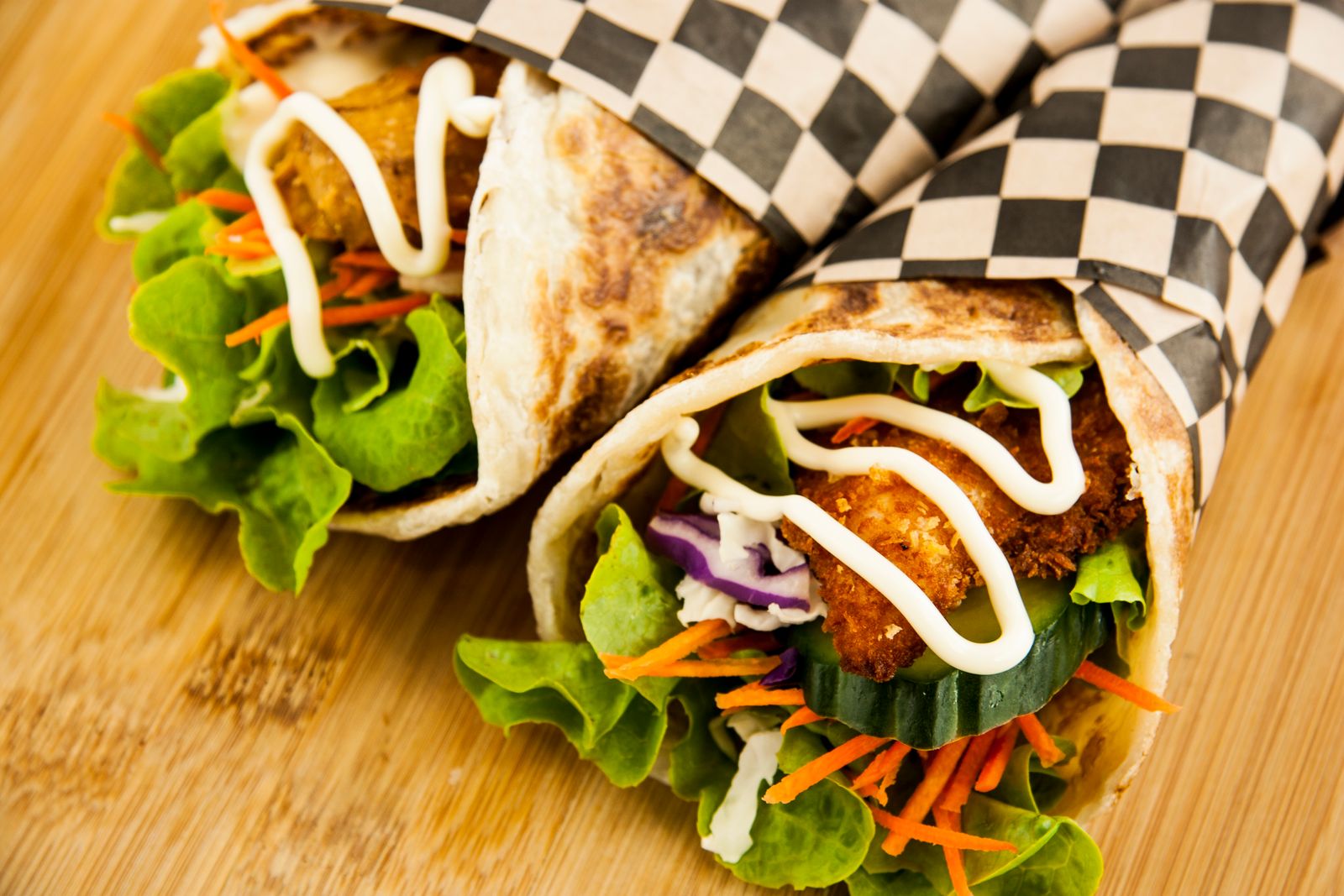 Tortilla wraps with lettuce and cucumber for lunch boxes