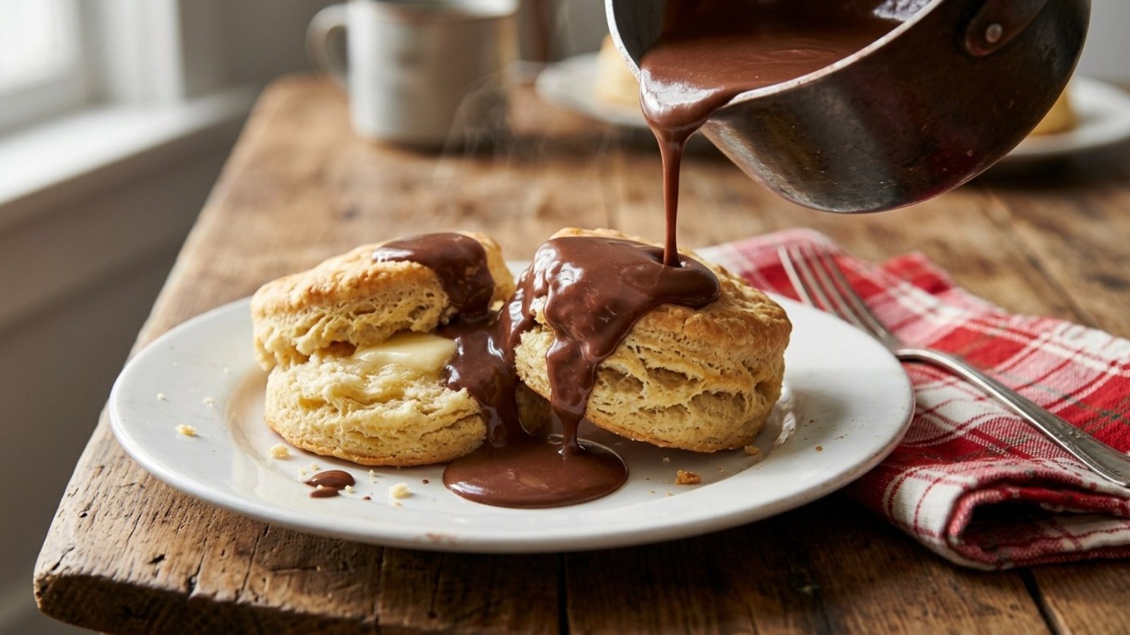 Southern breakfast treat: biscuits covered in chocolate gravy