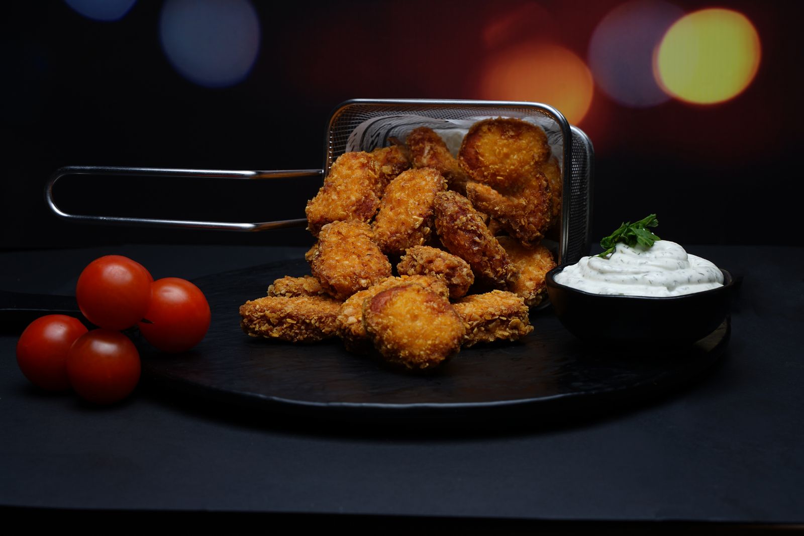 Crispy homemade chicken nuggets with dipping sauce