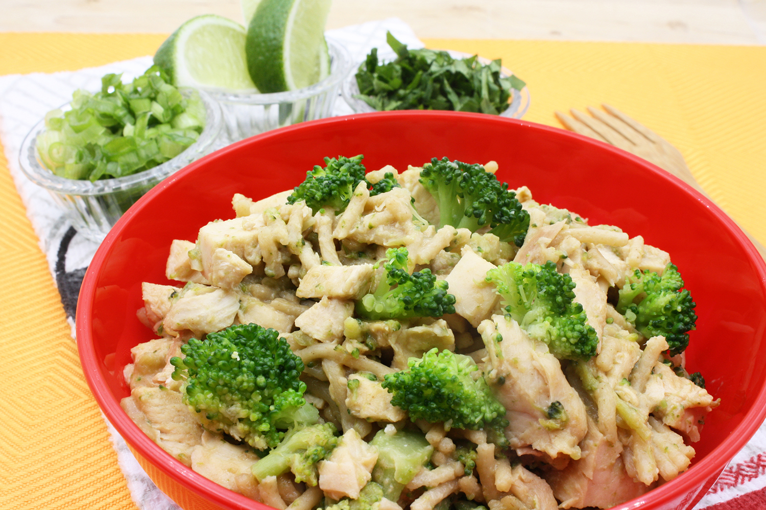 Noodles with peanut butter sauce and vegetables