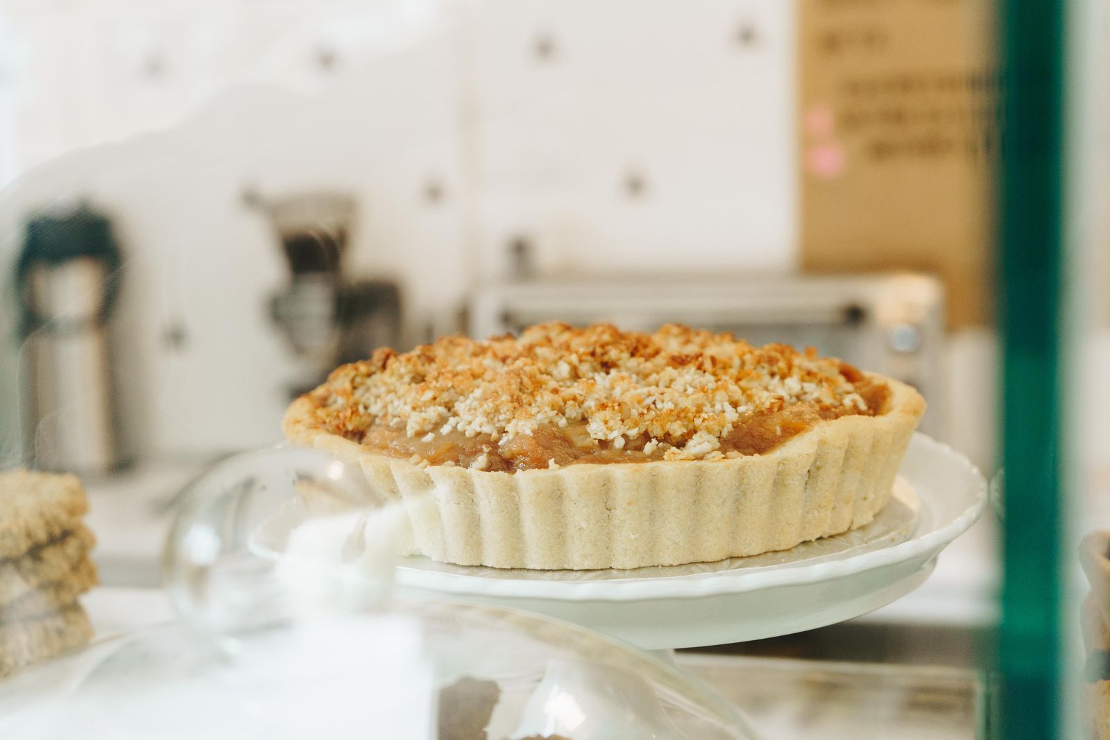 A golden apple crumble fresh from the oven