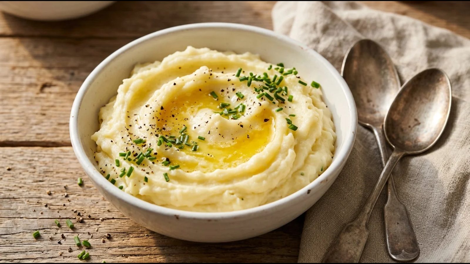 Thanksgiving for two: a small bowl of buttery mashed potatoes