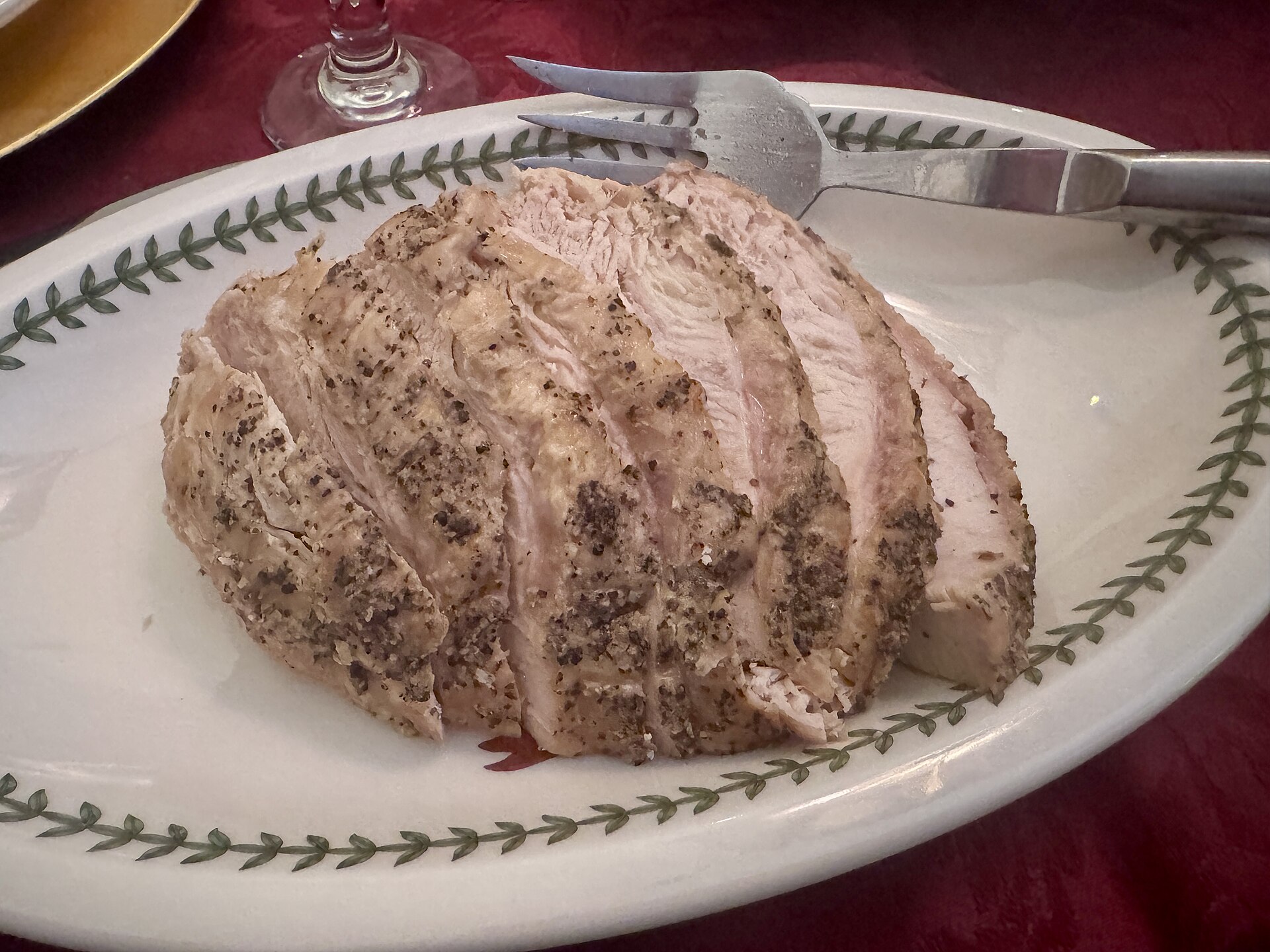 Thanksgiving for two: sliced roast turkey breast on a platter