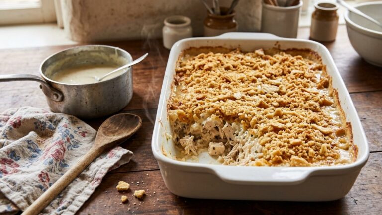 Casseroles from scratch: chicken and rice casserole with a golden cracker topping