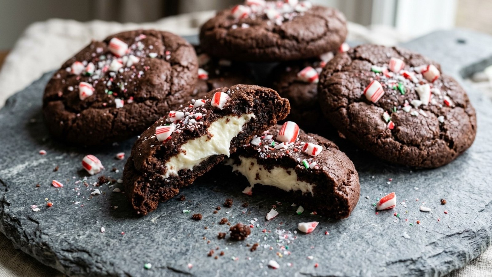 Cheesecake cookies: chocolate peppermint cookies with a creamy center