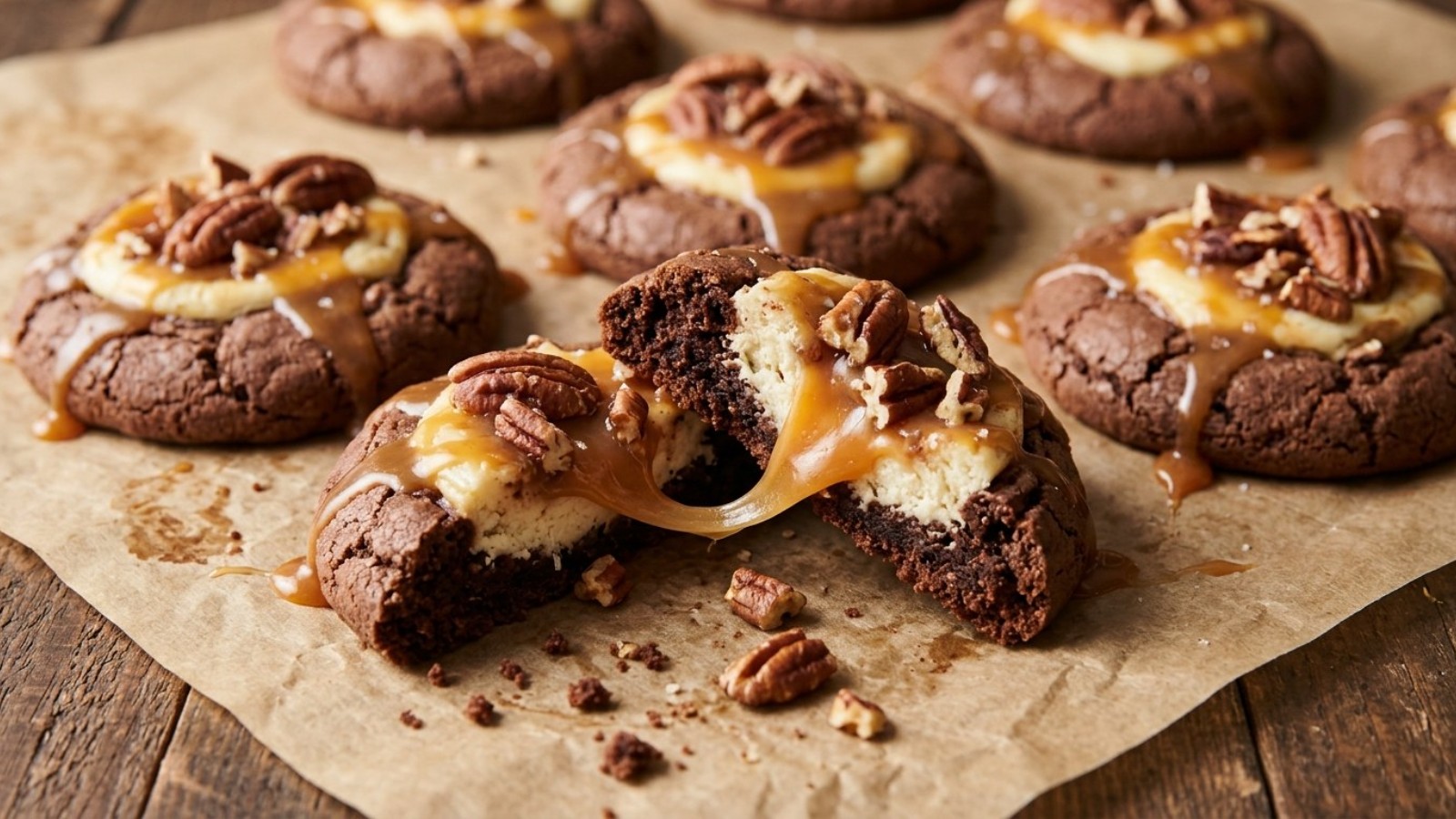 Cheesecake cookies: turtle cookies with caramel and pecans