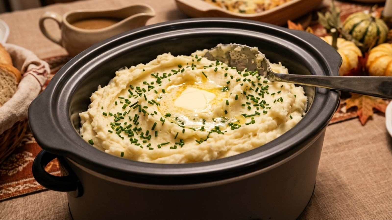 Slow cooker hacks: mashed potatoes kept warm in a slow cooker