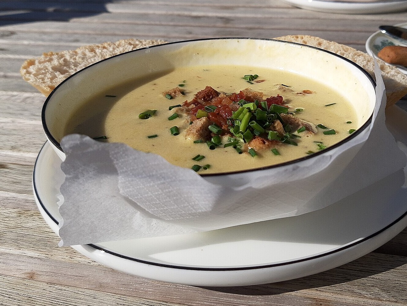 Creamy potato soup in a bowl