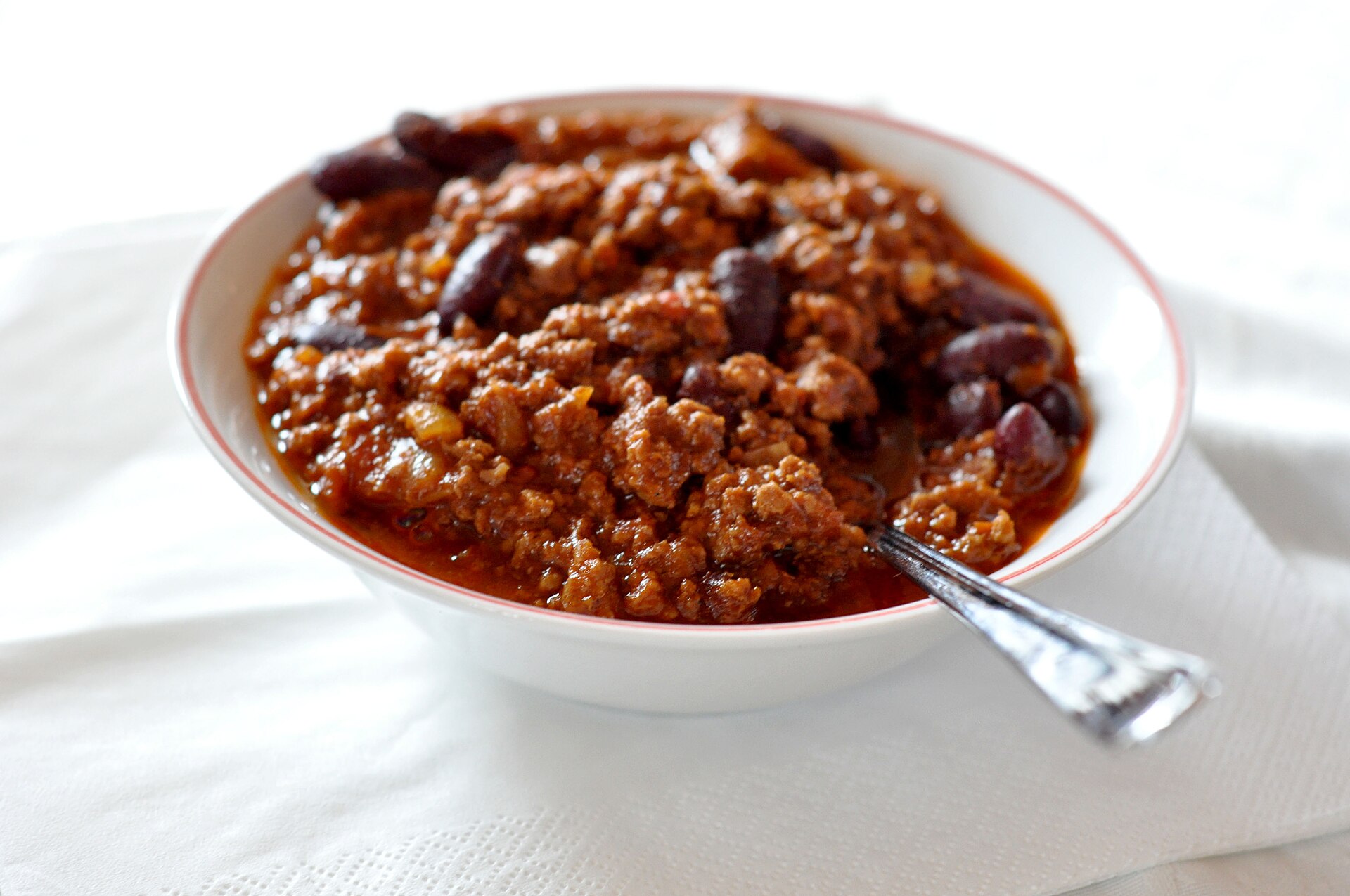 Bowl of beef and bean chili