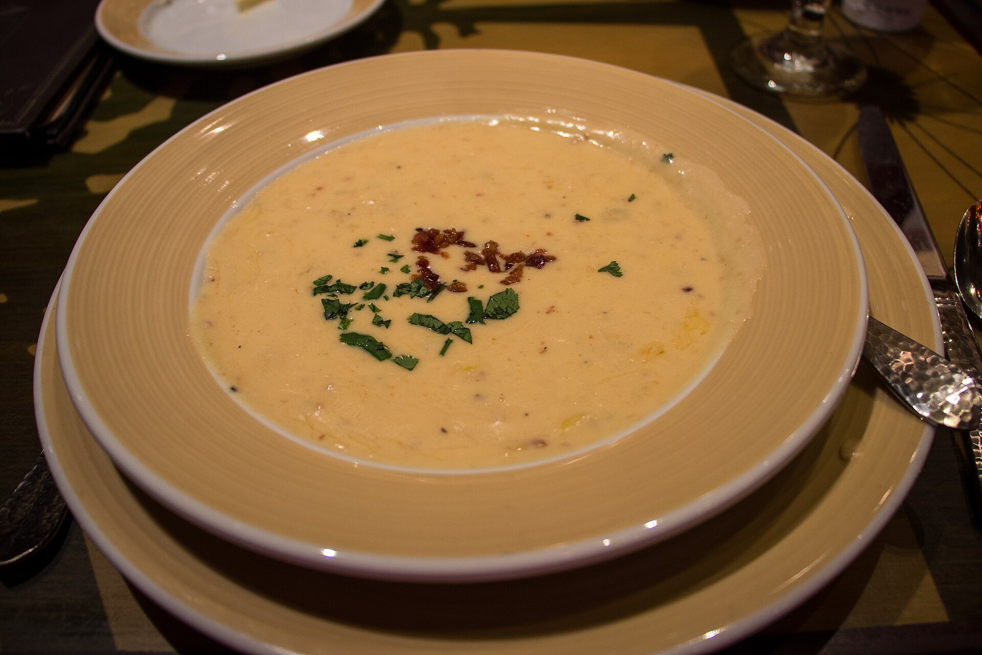 Creamy corn chowder in a bowl