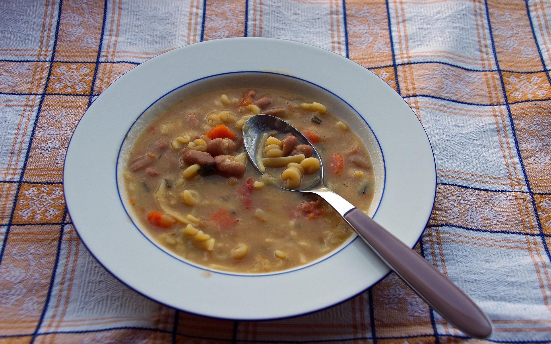Pasta e fagioli soup with beans and small pasta