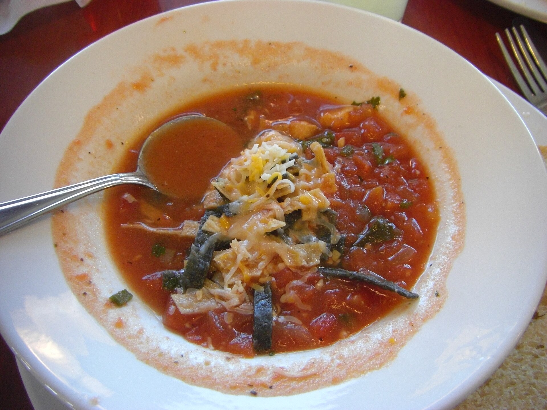 Chicken tortilla soup with crispy tortilla strips