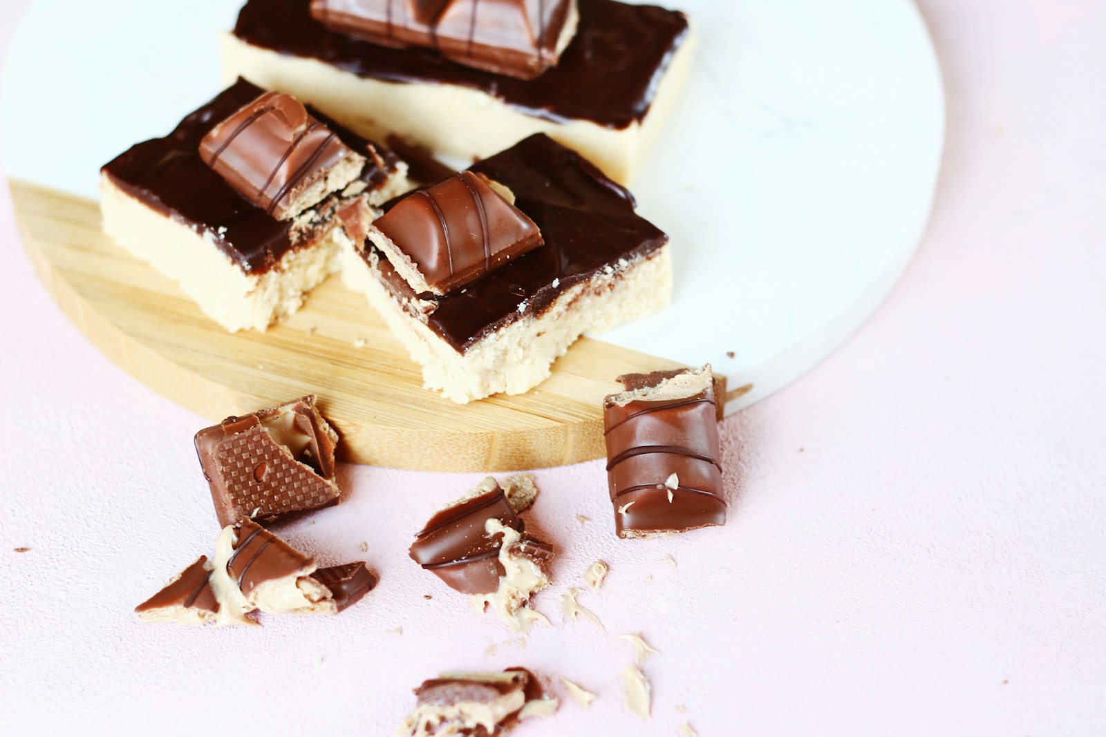 Chocolate topped peanut butter bars cut into squares