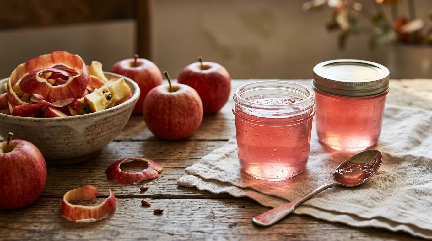 Pink apple jelly made from apple peels and cores