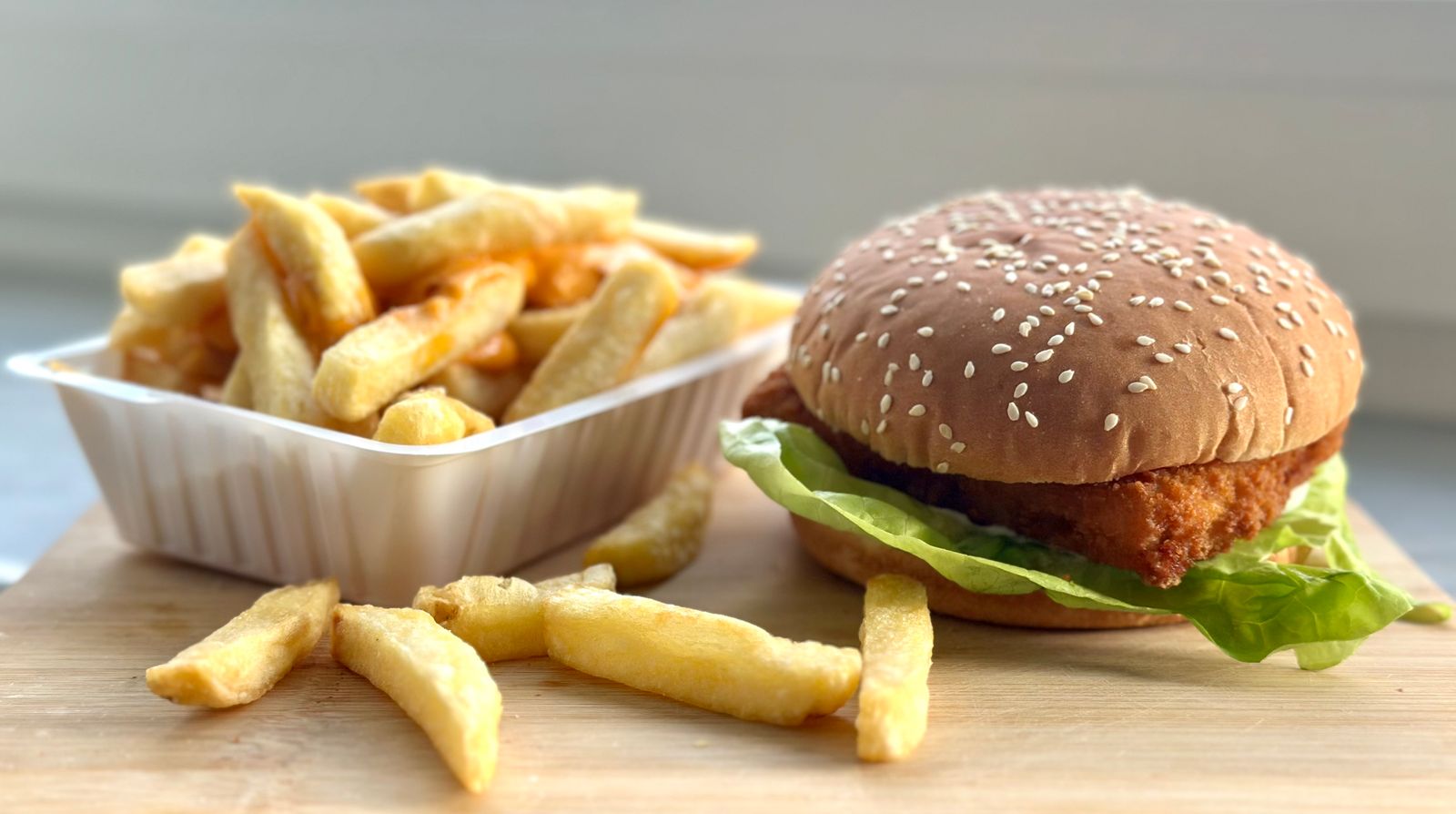 Crispy chicken patty sandwich with fries