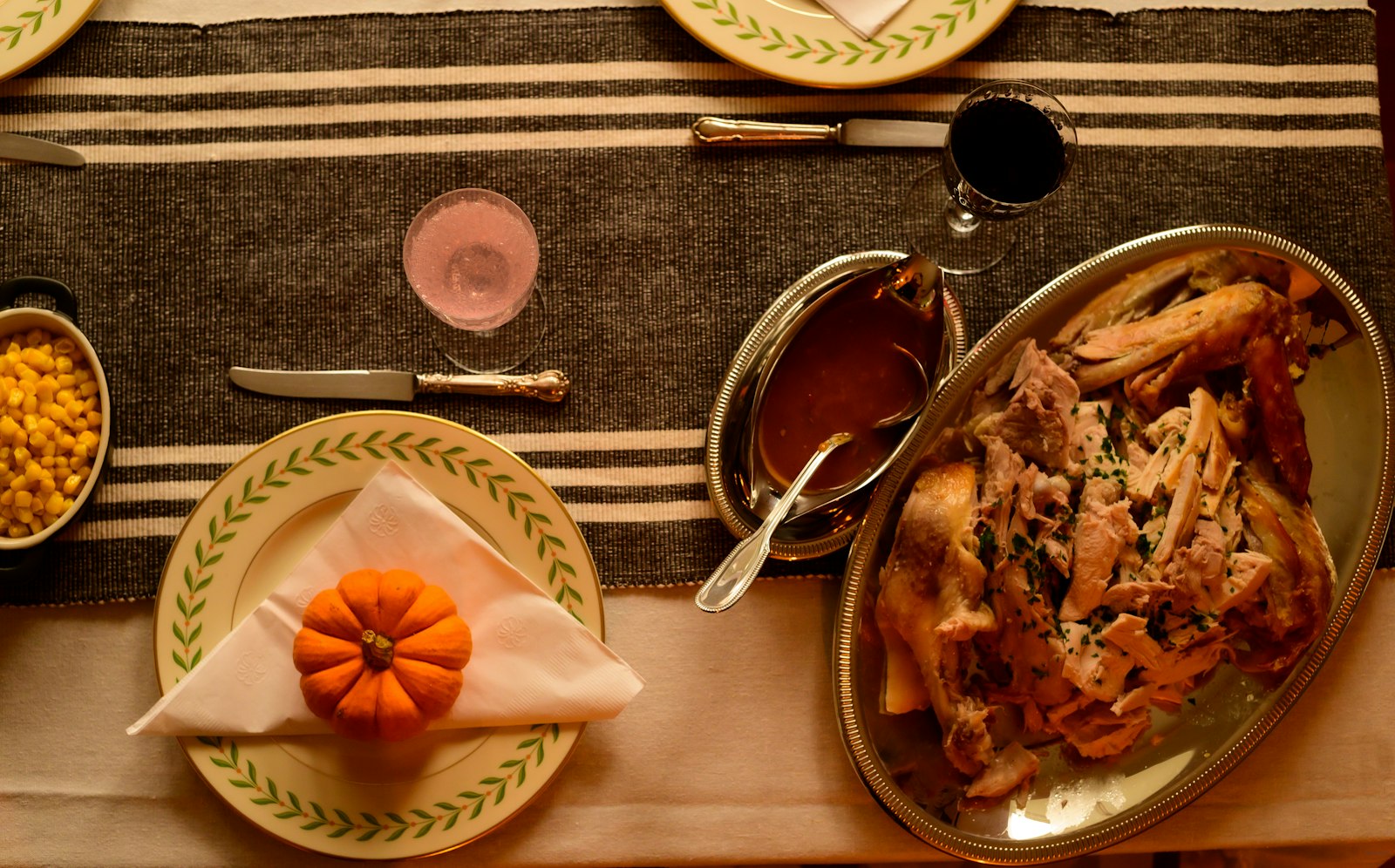 Sliced turkey with gravy, a school lunch Thanksgiving favorite