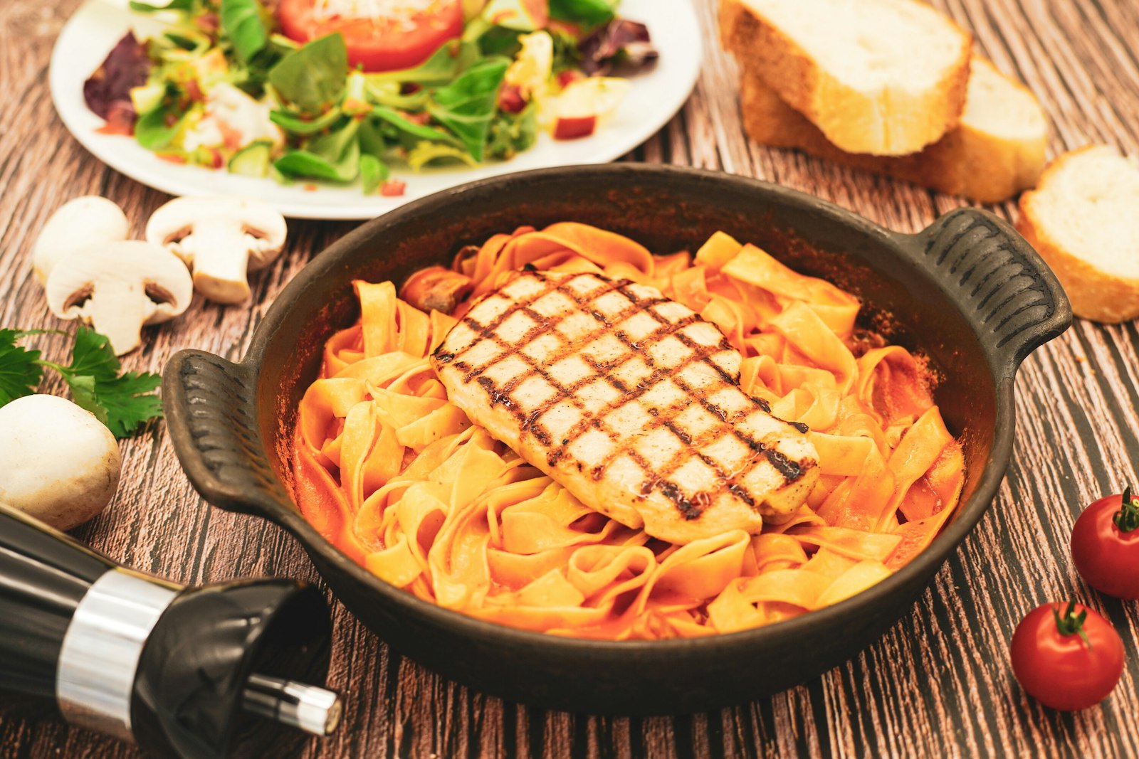 Marry me chicken pasta in a skillet