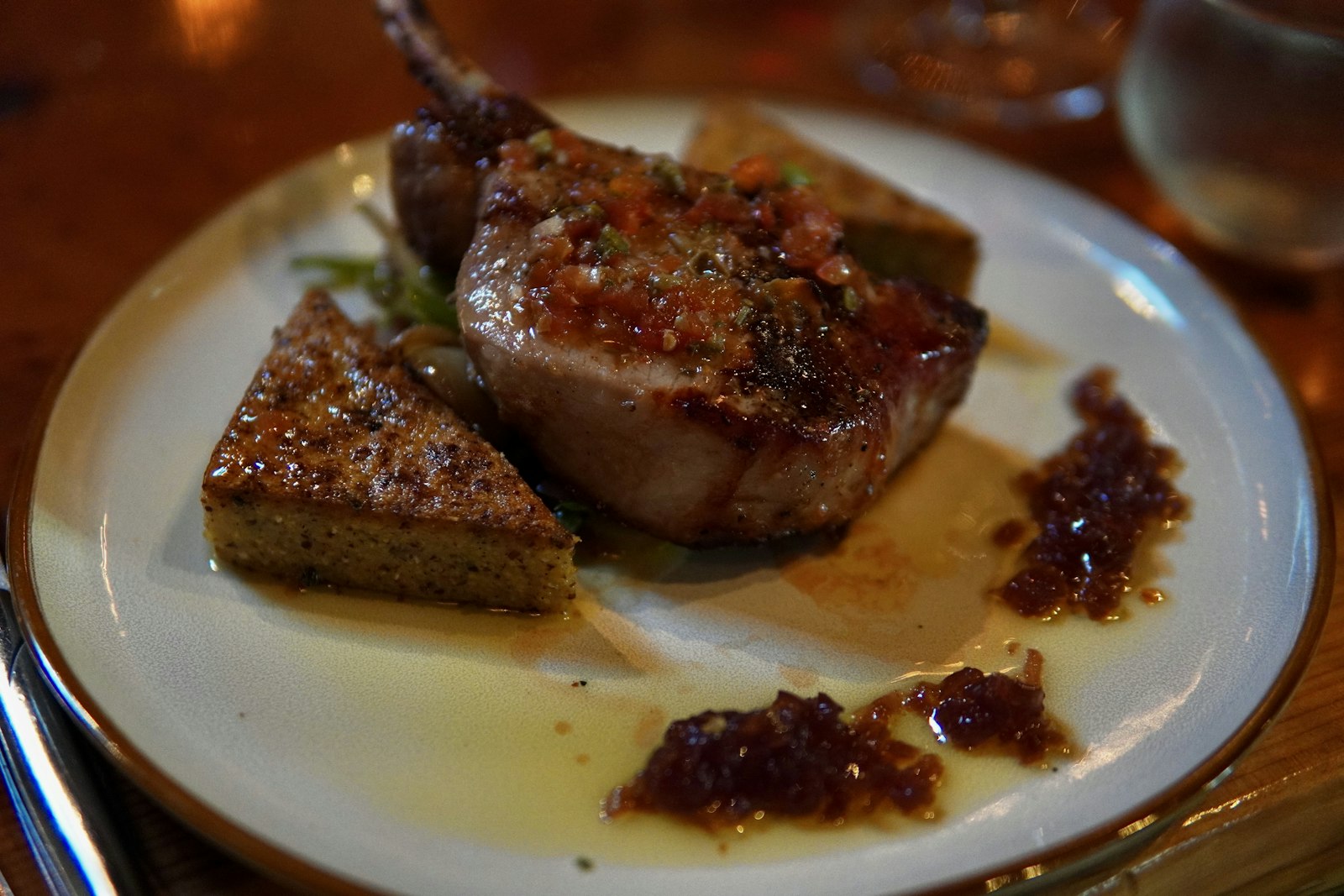 Seared pork chop with pan sauce