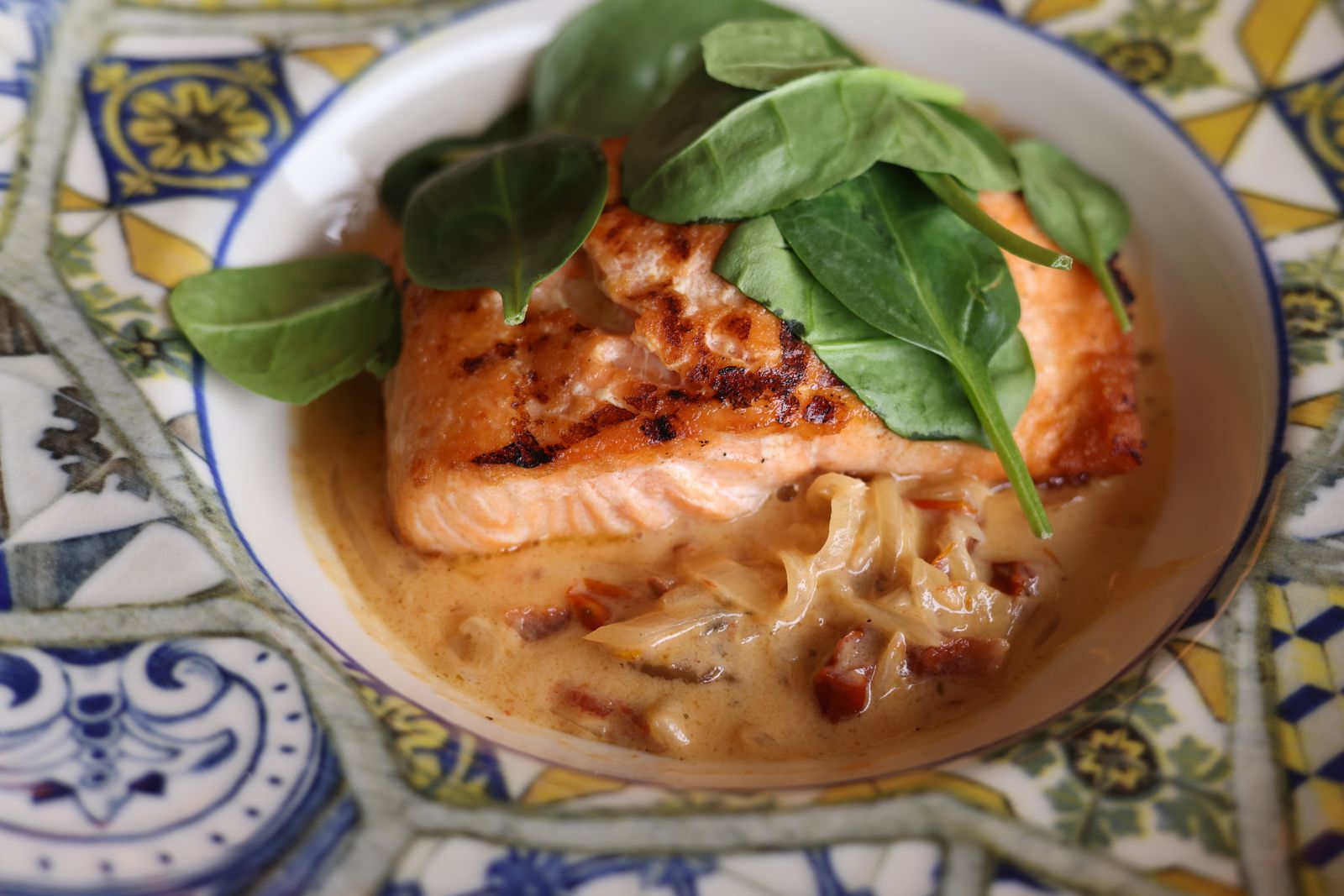 Marry me salmon in a creamy sauce with spinach